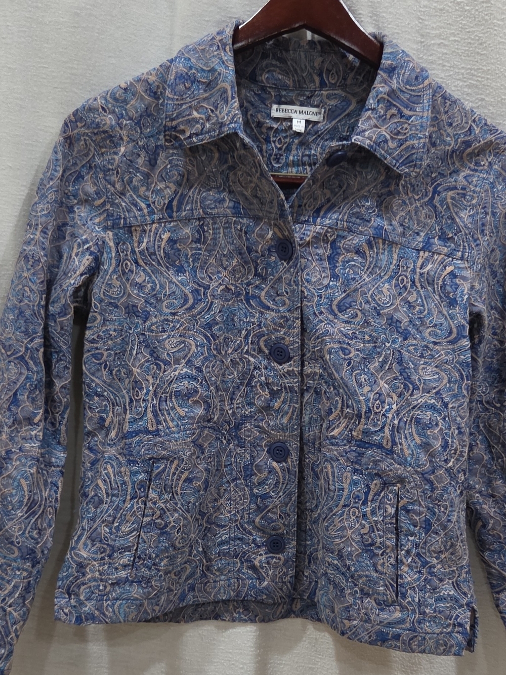 Rebecca Malone Blue Paisley Button-Front Jacket